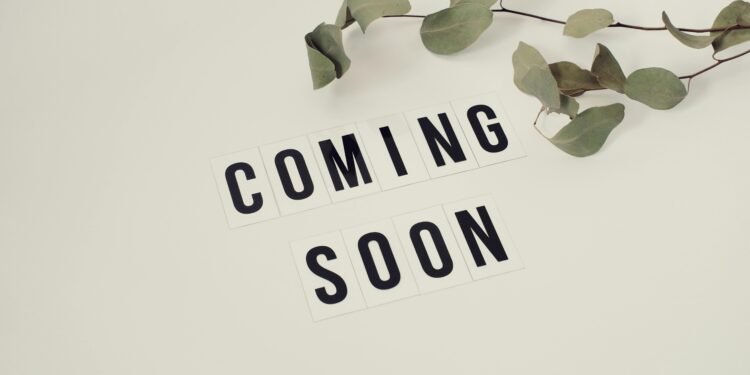 Eucalyptus branch with 'Coming Soon' message on white background for announcements.